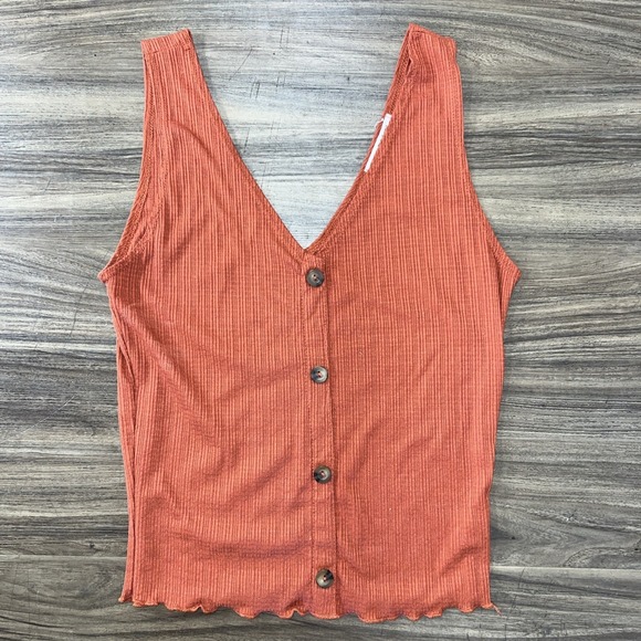 Caution To The Wind Tops - Caution To The Wind Tank Top Rust Sleeveless V Neck Ribbed Buttons Small